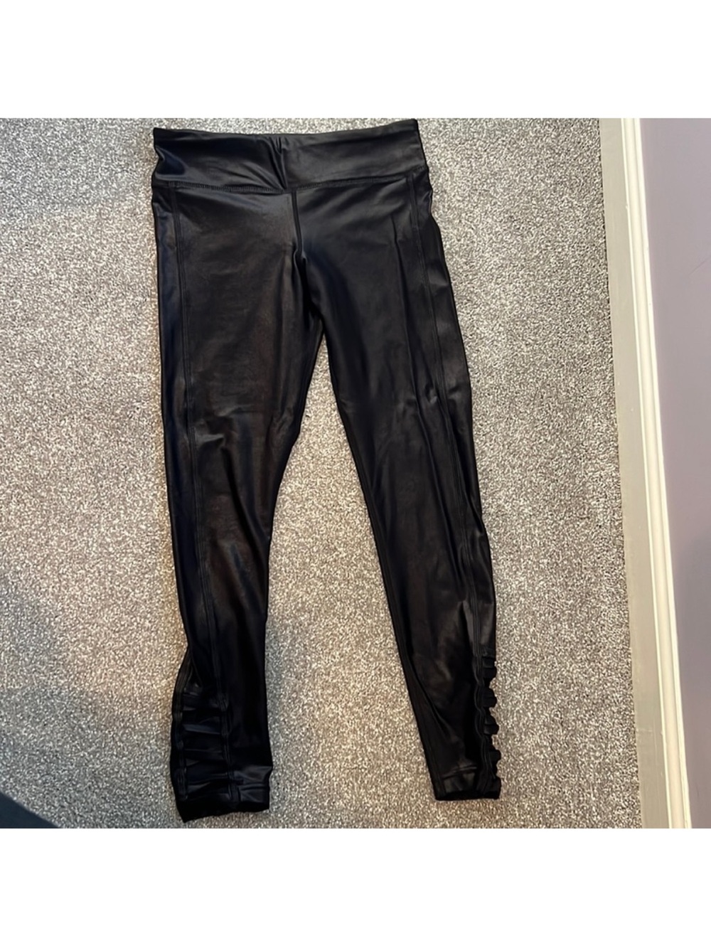 Carbon 38 Black Faux Leather Leggings with Side Lace Trim